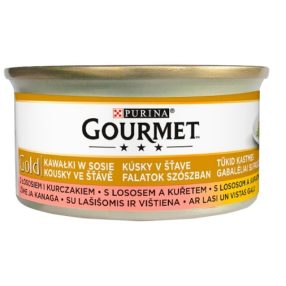   Gourmet Gold teljes értékű állateledel felnőtt macskák számára lazaccal és csirkével 85 g