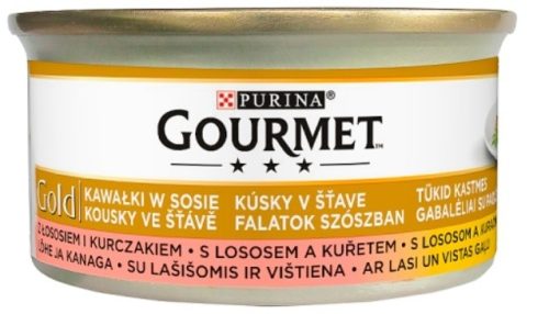 Gourmet Gold teljes értékű állateledel felnőtt macskák számára lazaccal és csirkével 85 g