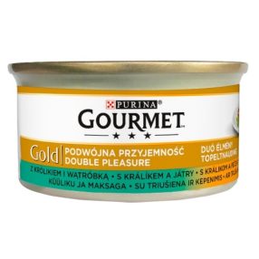   Gourmet Gold Duó Élmény teljes értékű állateledel felnőtt macskák számára nyúllal és májjal 85 g
