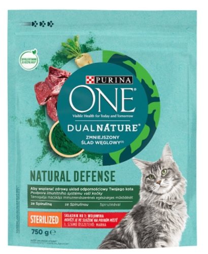 Purina One Dual Nature Spirulina Steril Marhával száraz macskaeledel 750g