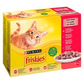   Friskies 12X85g csirkével/marhával/báránnyal/kacsával nedves macskaeledel