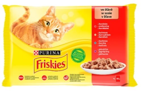 Friskies szószban csirkével/marhával/báránnyal/kacsával nedves macskaeledel 4 x 85 g