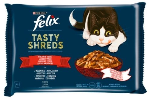 Felix Shreds Házias Válogatás teljes értékű állateledel felnőtt macskáknak szószban 4 x 80 g (320 g)