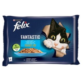   Felix Fantastic Lazaccal/Lepényhallal aszpikban nedves macskaeledel 4 x 85 g (340 g)
