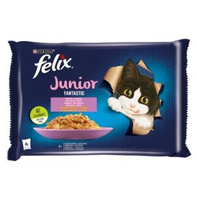   Felix Fantastic Junior Csirkével/Lazaccal aszpikban nedves macskaeledel 4 x 85 g (340 g)