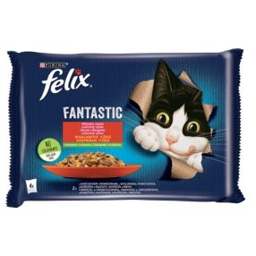   Felix Fantastic Csirkével/Marhával aszpikban nedves macskaeledel 4 x 85 g (340 g)