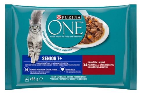 Purina One Senior Marhával és Sárgarépával nedves macskaeledel 4x85g