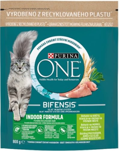 Purina One Indoor Formula pulykában és teljes kiőrlésű gabonákban gazdag száraz macskaeledel 800 g