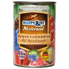 HAPPY&FIT NATURAL WELPEN LAMM&RIND MIT REIS&LEINÖL 400G