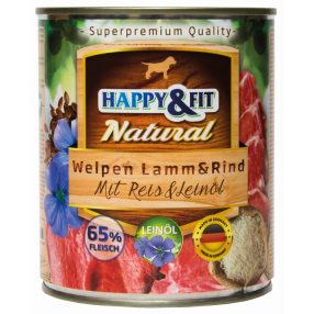 HAPPY&FIT NATURAL WELPEN LAMM&RIND MIT REIS&LEINÖL 800G
