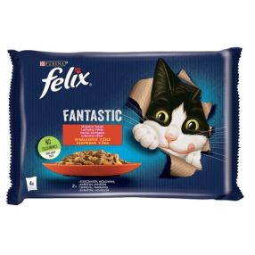   Felix Fantastic Marhával/Csirkével aszpikban nedves macskaeledel 4 x 85 g (340 g)